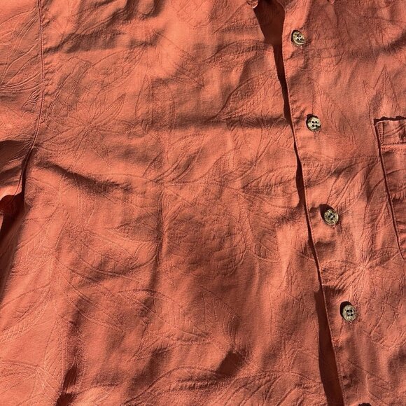 Caribbean Silk Blend Men's Short Sleeve Coral Orange Floral‎ XL Silk/Rayon Shirt - Picture 3 of 6